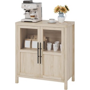 Jojoka Sideboard Buffet Cabinet with Glass Doors,29" Large Buffet Cabinet with Storage,Natural - 1 of 4