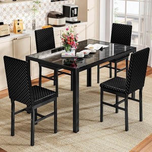 Hooseng Modern Luxurious Style 5/7 Piece Dining Room Table Set, Tempered Glass Top Dining Table Set for 4/6, Metal Frame And Upholstered Dining Chairs - 1 of 4