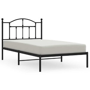vidaXL Black Twin Metal Bed Frame with Headboard & Slats, No Mattress, Easy Assembly - 1 of 4