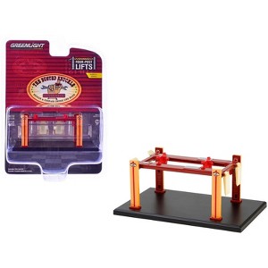 Adjustable Four-Post Lift "Busted Knuckle Garage" Red and Yellow "Four-Post Lifts" Series 6 1/64 Diecast Model by Greenlight - 1 of 4