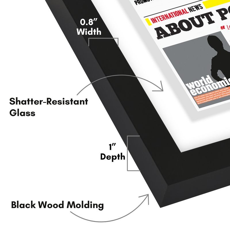 Americanflat Floating Frame for Newspaper - Composite Wood & Plexiglass - 15x26 - Black, 3 of 9