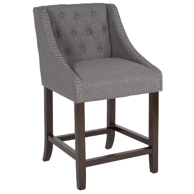 Emma and Oliver 24"H Transitional Tufted Walnut Counter Stool
