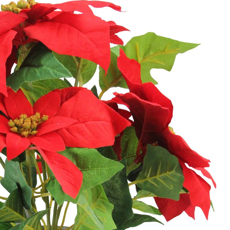 Northlight 15.5" Red and Green Artificial Poinsettia Christmas Flower Arrangement in Silver Pot, 2 of 5
