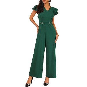 INSPIRE CHIC Women's Ruffled Short Sleeve V Neck Dressy Wide Leg Pants Jumpsuits - 1 of 4