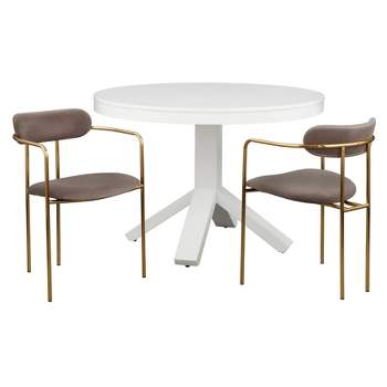 3Pc Canton Contemporary Dining Set White/Taupe - Buylateral
