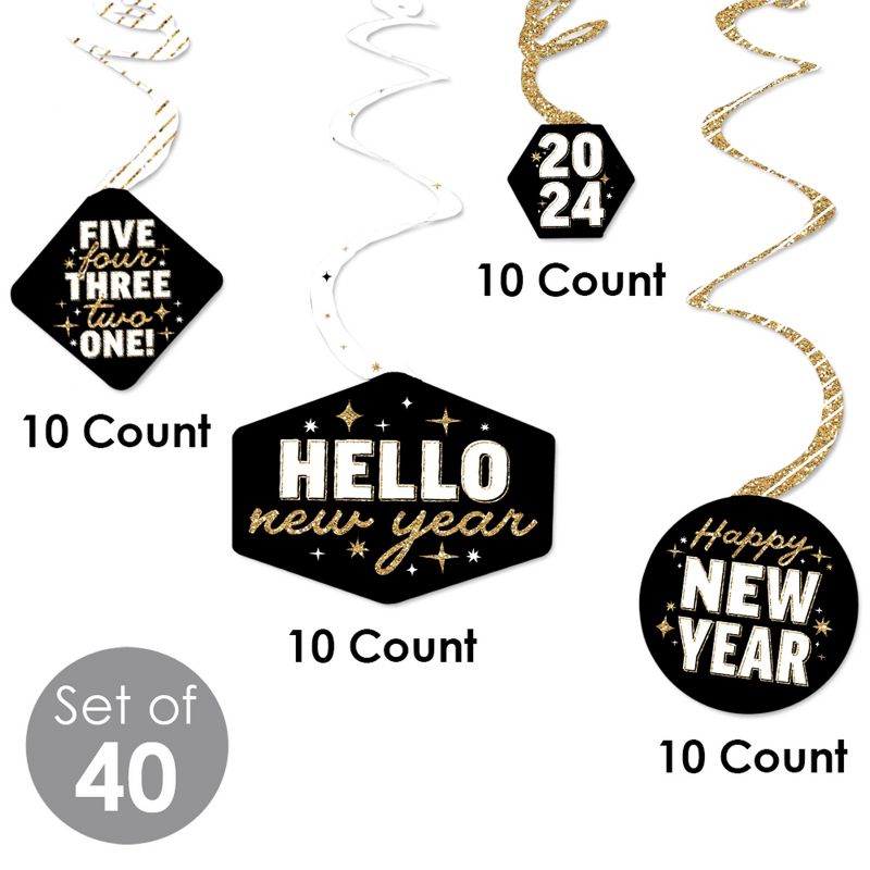 Big Dot of Happiness Hello New Year - 2024 NYE Party Hanging Decor - Party Decoration Swirls - Set of 40, 5 of 9