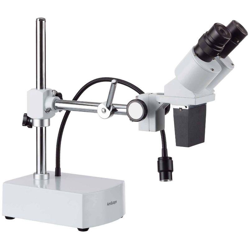 Stereo Microscope with 10X and 20X Magnification, Single Arm Boom Stand, and LED Gooseneck Light - AmScope, 2 of 9