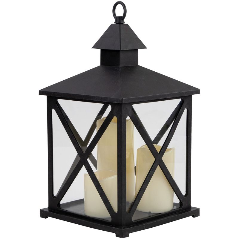Northlight 12.5" Black Candle Lantern with 3 Flameless LED Candles, 1 of 7