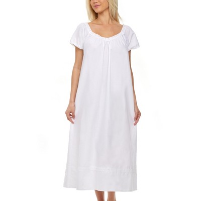 Adr Nightgown Womens Cotton, Ruffled Short Sleeve Lace Trimmed Long ...