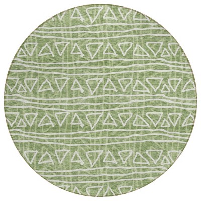 Green And Ivory Geometric Washable Indoor Outdoor Area Rug