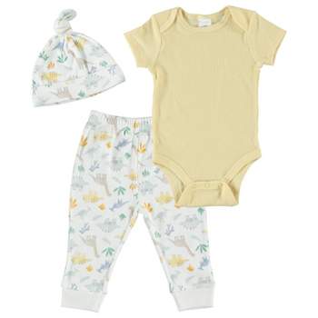 Kyle & Deena Baby Boy Baby Clothes Layette Set Footless Sleep and Play 3 Pack Dinosaur Dino Zoo Yellow 6-9M