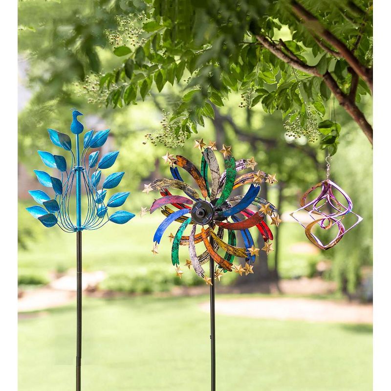 Wind & Weather Vibrant Multi-Colored Iridescent Dual Spiral Hanging Metal Wind Spinner, 3 of 4
