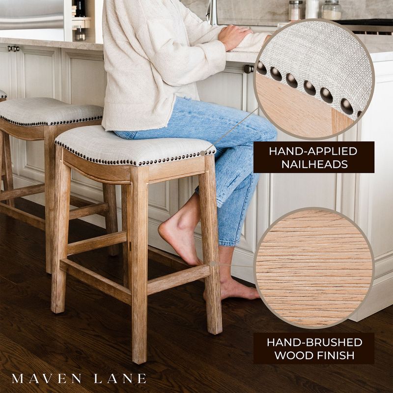 Maven Lane Adrien Upholstered Backless Saddle Kitchen Stool, Set of 3, 3 of 8
