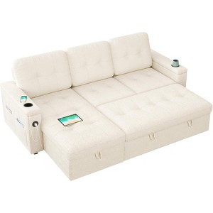 AMERLIFE Sleeper Sofa with USB Charging Port, Cup Holders& Storage Chaise - 1 of 4