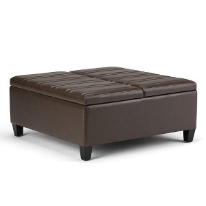 Tyler Coffee Table Storage Ottoman Chocolate Brown Faux Leather - Wyndenhall, Brown Brown