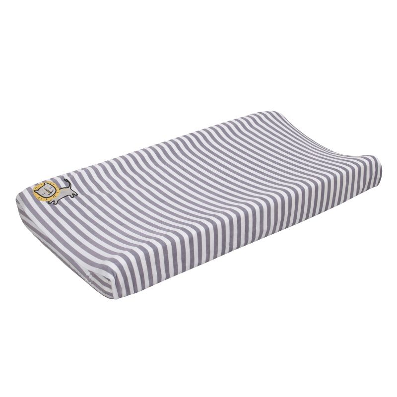 Little Love by NoJo Roarsome Lion - Grey, White Stripe Plush Changing Pad Cover with Yellow Lion Applique, 1 of 4