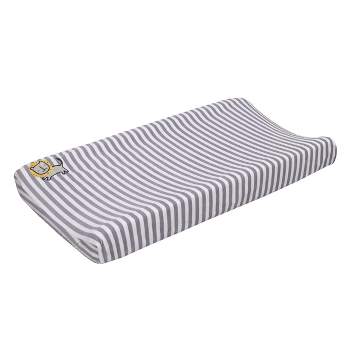 Little Love by NoJo Roarsome Lion - Grey, White Stripe Plush Changing Pad Cover with Yellow Lion Applique