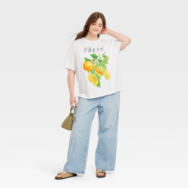 Women's Fresh Lemons Oversized Short Sleeve Graphic T-Shirt - White, 3 of 7