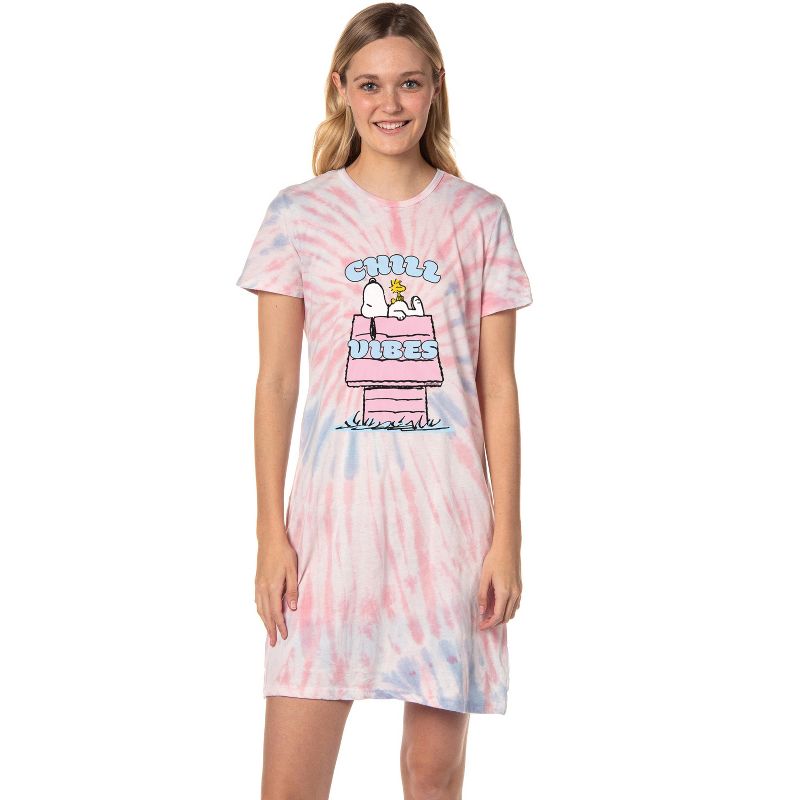 Peanuts Women's Snoopy Chill Vibes Nightgown Sleep Pajama Shirt For Adults Multicolored, 1 of 5