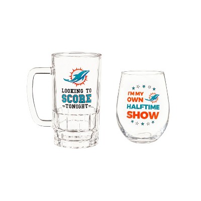 Miami Dolphins, Stemless 17OZ Wine & Beer 16 OZ  Gift Set