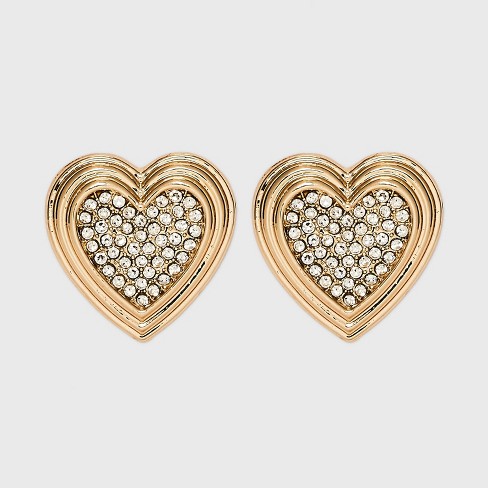 Baublebar Crystal Heart Stud Earrings in Clear/Gold