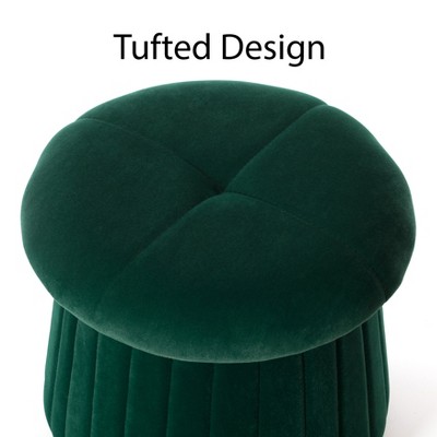Modern Green Velvet Tufted Round Footstool with Storage