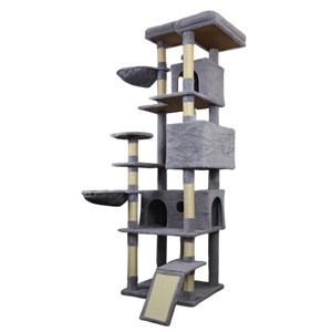 TopComfy Pet Tower Cat Tree 3 Large Hiding Condos 11 Sisal Posts Scratching Ladder 2 Hammocks Pet Furniture for Cats, Gray, 23.6"*19.7"*84.6" - 1 of 4