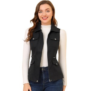 Allegra K Women's Zip-Up Sleeveless Turn Down Collar Cargo Utility Vest with Pockets - 1 of 4
