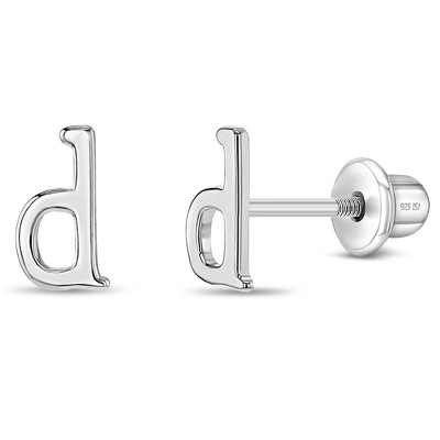 Girls' Polished Initial Letter Initial Screw Back Sterling Silver Earrings - In Season Jewelry