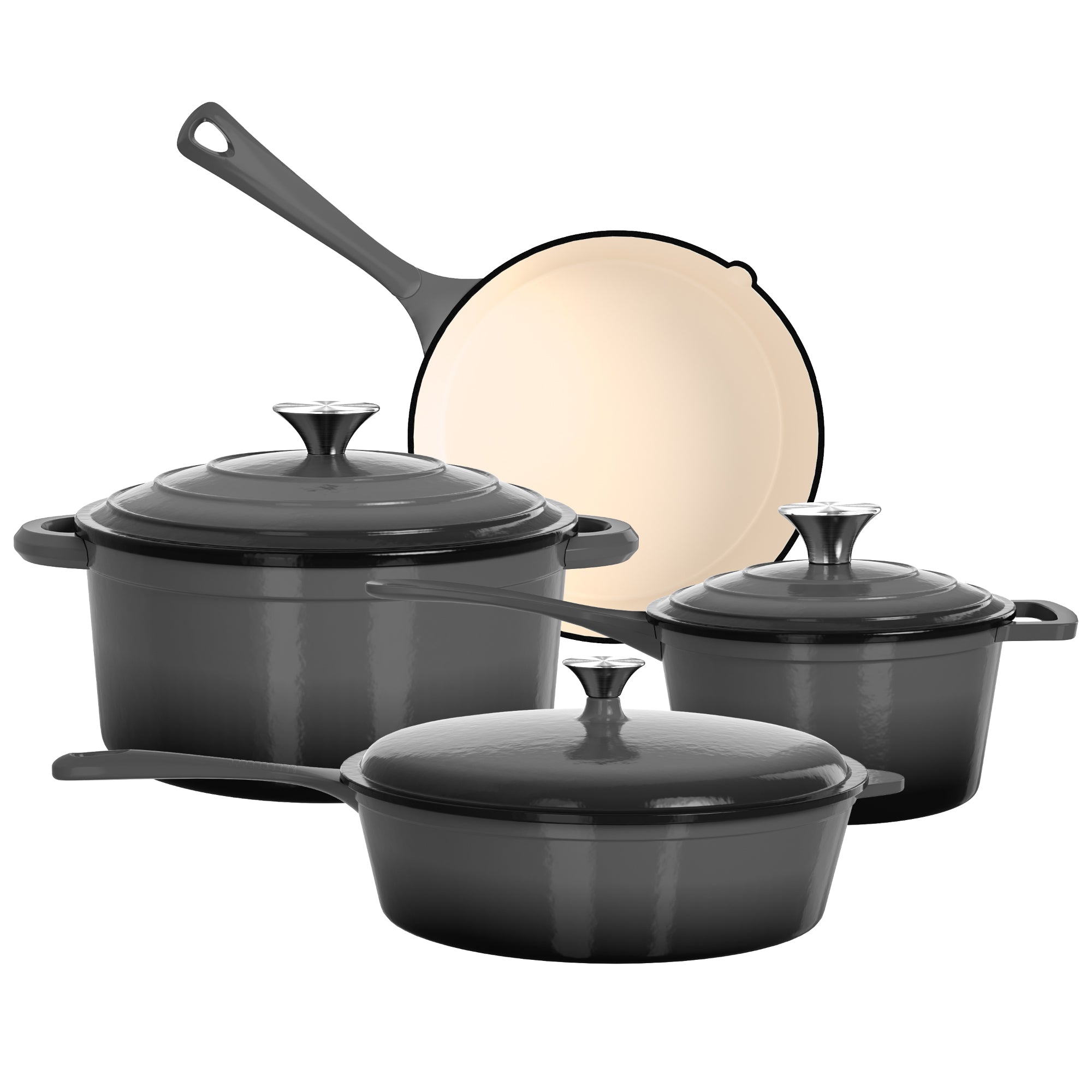 Captiva Designs 7 Pieces Enameled Rust Resistance Cast Iron Cookware Set, Gray