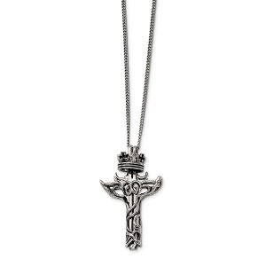 Black Bow Jewelry Stainless Steel 2 Piece Crown and Cross Necklace - 22 Inch - 1 of 4