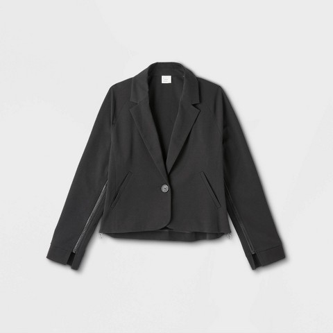 A New Day Women's Adaptive Seated Fit Side Opening Blazer Jacket - A New Day™ Black L: Midweight Twill, Wheelchair Friendly