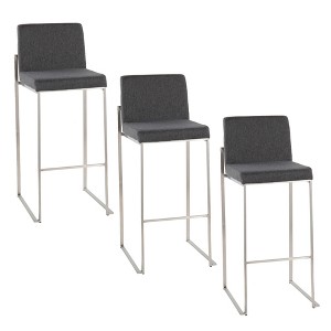 Set of 3 30" Contemporary High Back Barstools with Metal Frame, Padded Seat and Backrest for Kitchen or Home Bar - 1 of 4