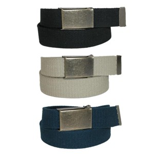 CTM Men's Fabric Belt with Brass Flip Top Buckle (Pack of 3) - 1 of 4