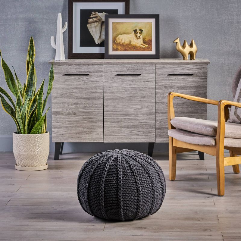 Corisande Knitted Cotton Pouf - Christopher Knight Home, 3 of 11