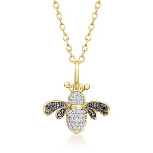 Ross-Simons 0.12 ct. t.w. Black and White Diamond Bumblebee Pendant Necklace in 18kt Gold Over Sterling Size 18 - 1 of 3