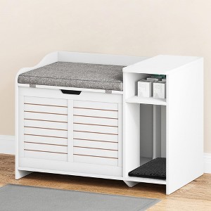 Cat Litter Box Enclosures with Top Opening with Cushion, Litter Box Furniture Hidden, Wooden Cat Washroom Indoor, Privacy Pet House - 1 of 4