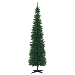7' Artificial Pencil Christmas Tree, Slim Xmas Tree with 499 Realistic Branch Tips and Plastic Stand - 1 of 4