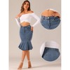 INSPIRE CHIC Women's High Waist Bodycon Ruffles Side Pockets Fishtail Midi Jean Skirt - 2 of 4