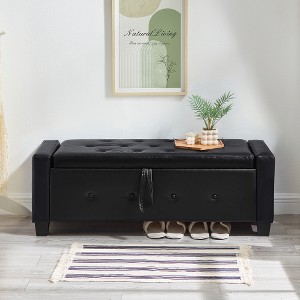 ACEPANO 48 in. W Upholstered Tufted Faux Leather PU Ottoman Bench with Storage-Black - 1 of 4