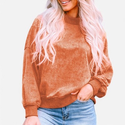 Amaryllis Women's Oversized Velour Sweatshirt Long-Sleeve Pullover Relaxed Fit Cozy Everyday Casual Lounge Top