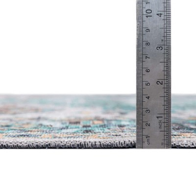 Aqua Green Square Easy-Care Chenille Area Rug 5'1" x 5'1"