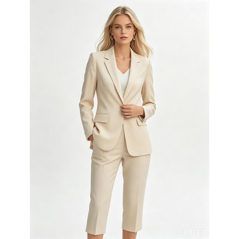 Women‘s One Button Blazer Long Sleeve Solid Office Jacket Apricot L