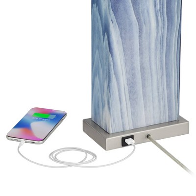 Rippled Blue Faux Marble Table Lamps with USB Ports