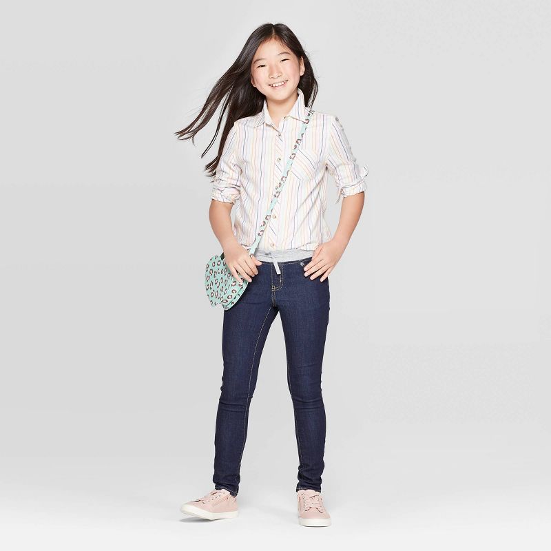 Girls' Mid-Rise Knit Waist Pull-On Skinny Jeans - Cat & Jack™, 3 of 4