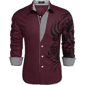 COOFANDY Men's Print Button Down Dress Shirt Fashion Long Sleeve Casual Shirts S-XXXL - 1 of 4