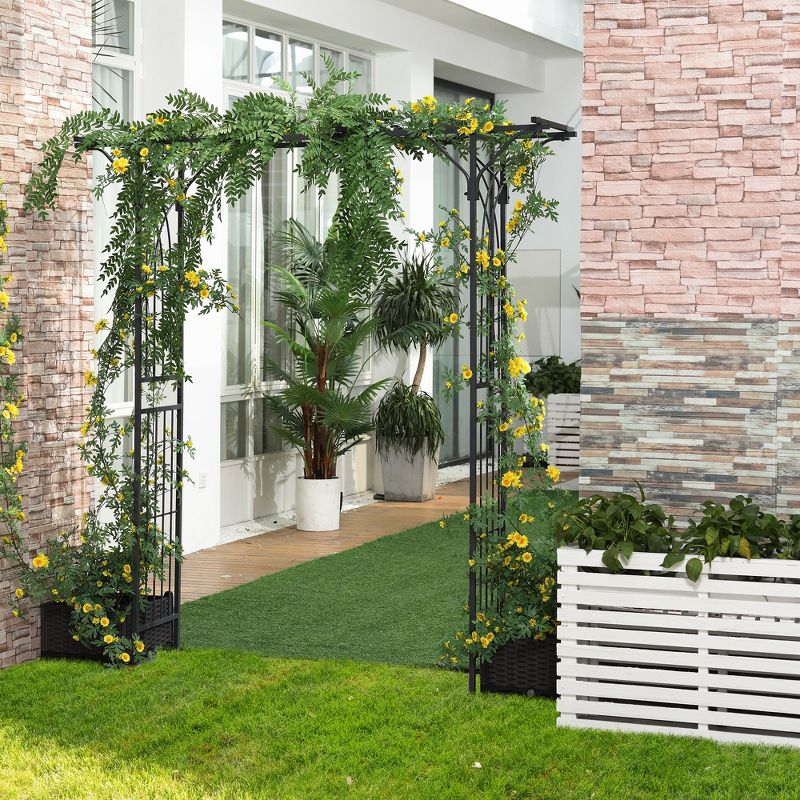 Outsunny 82” Decorative Metal Garden Trellis Arch with Durable Steel Tubing & Elegant Scrollwork, Perfect for Weddings, 3 of 9
