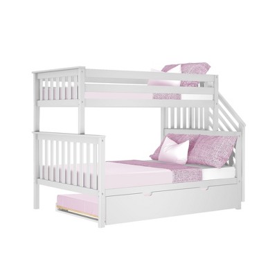 white bunk bed with trundle and stairs