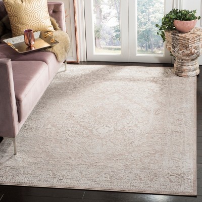 Beige and Cream Floral Synthetic Hand-Knotted Area Rug