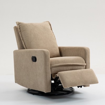 Modern Velvet Reclining Accent Chair with Manual Button Control and Leg Rest, 360° Swivel 1-Seat Sofa for Living Room or Bedroom–The Pop Home